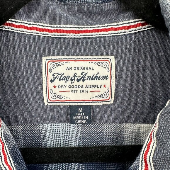 Flag & Anthem Mens Plaid Button-Down Shirt M Tall Navy/Gray - Picture 6 of 9